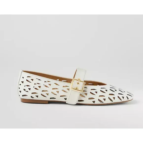 Ann Taylor White Gold Perforated Buckle Ballet Flats - 9M - Picture 5 of 6